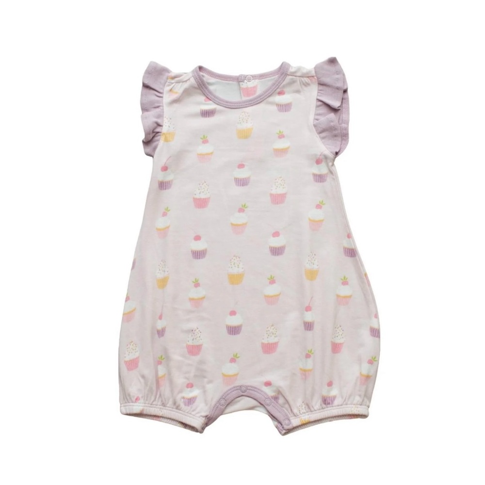 NWT Bestaroo Baby Girls Cupcakes Flutter Romper In Pink 0-3M